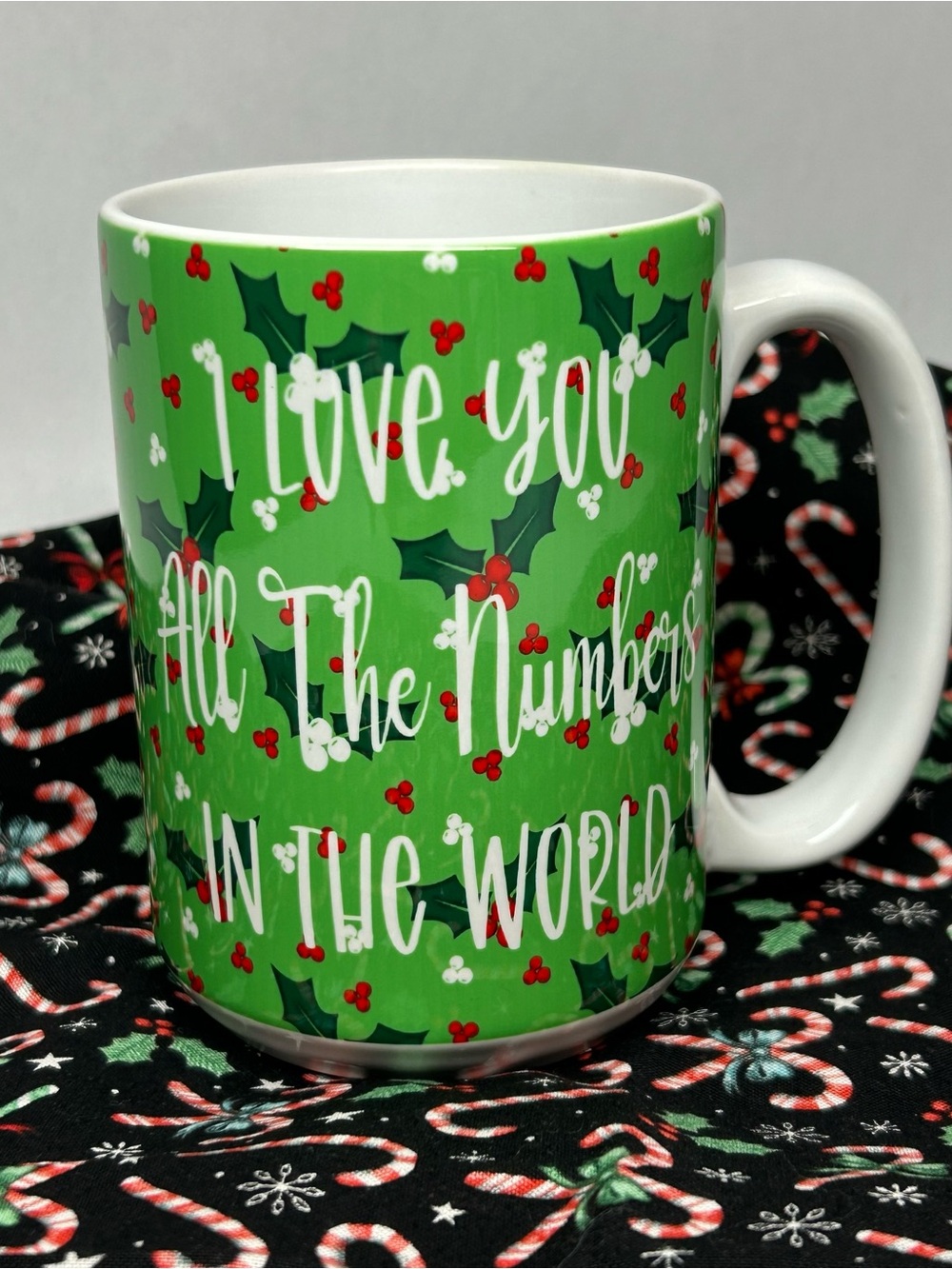 Green Holiday Holly Ceramic Mug - I Love You All The Numbers - Unbranded